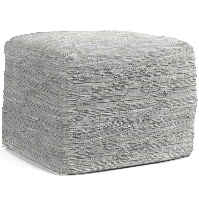 Pemberly Row Transitional  Genuine Leather  Boho Square Pouf in Cream