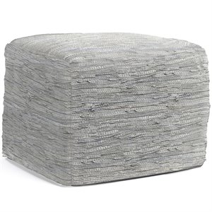 pemberly row transitional  genuine leather  boho square pouf in cream