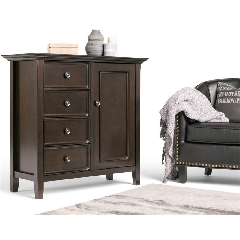 Pemberly Row Mid-Century Solid Wood Storage Cabinet in Hickory Brown