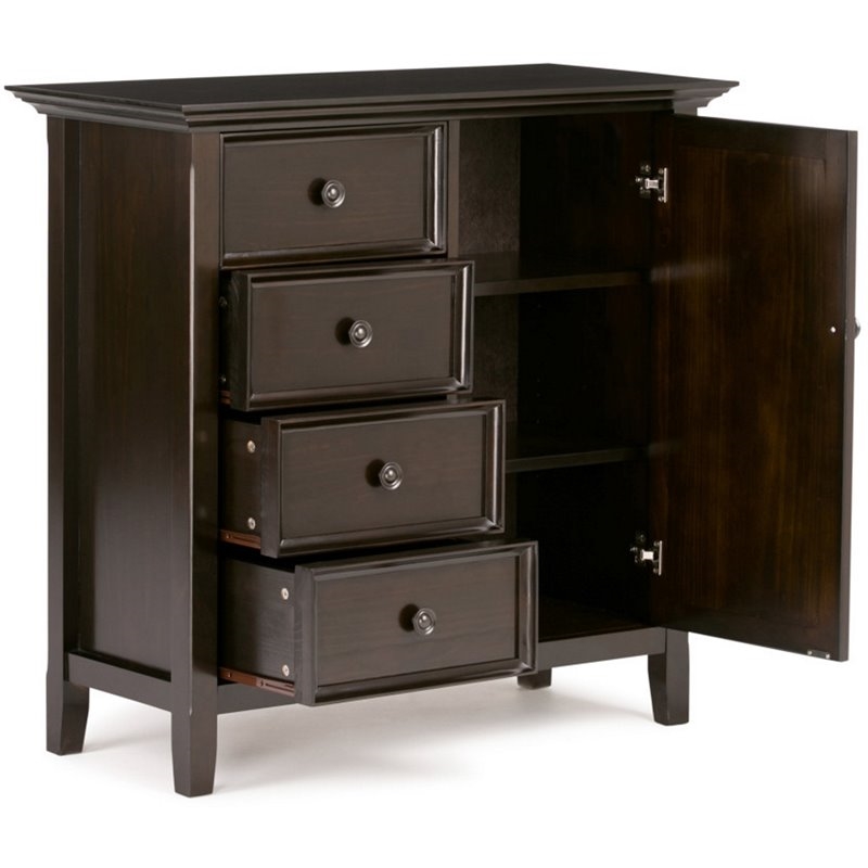 Pemberly Row Mid-Century Solid Wood Storage Cabinet in Hickory Brown