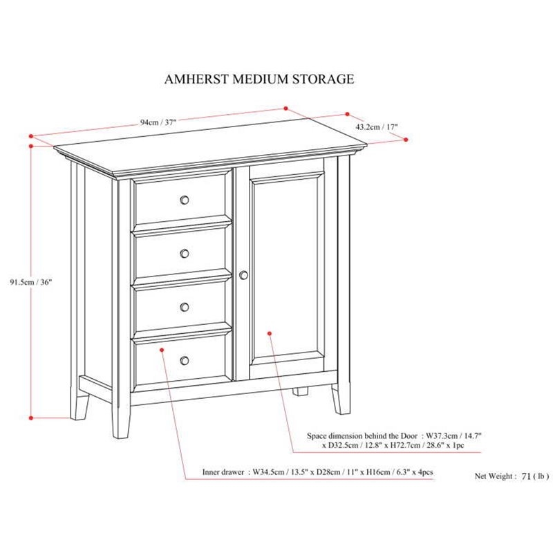 Pemberly Row Mid-Century Solid Wood Storage Cabinet in Hickory Brown