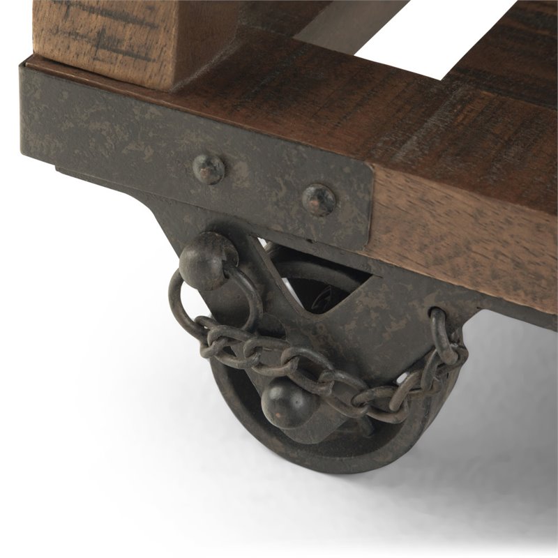 Pemberly Row Farmhouse Solid Wood End Table in Distressed Dark Brown