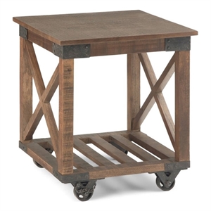 Pemberly Row Farmhouse Solid Wood End Table in Distressed Dark Brown