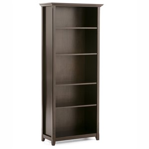 Pemberly Row Modern Solid Wood 70&quot Tall 5-Shelf Bookcase in Hickory Brown