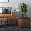 Pemberly Row Transitional Faux Leather Boho Square Pouf in Distressed Dark Brown