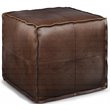 Pemberly Row Transitional Faux Leather Boho Square Pouf in Distressed Dark Brown
