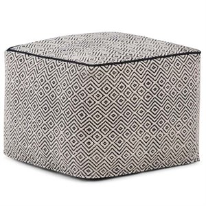 Pemberly Row Mid-Century Square Fabric Pouf in Patterned Black and Natural