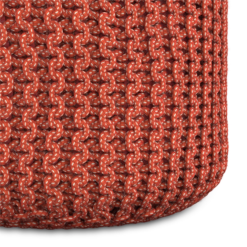 Pemberly Row Traditional Boho Round Fabric Knitted Pouf in Orange