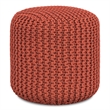 Pemberly Row Traditional Boho Round Fabric Knitted Pouf in Orange
