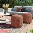 Pemberly Row Traditional Boho Round Fabric Knitted Pouf in Orange