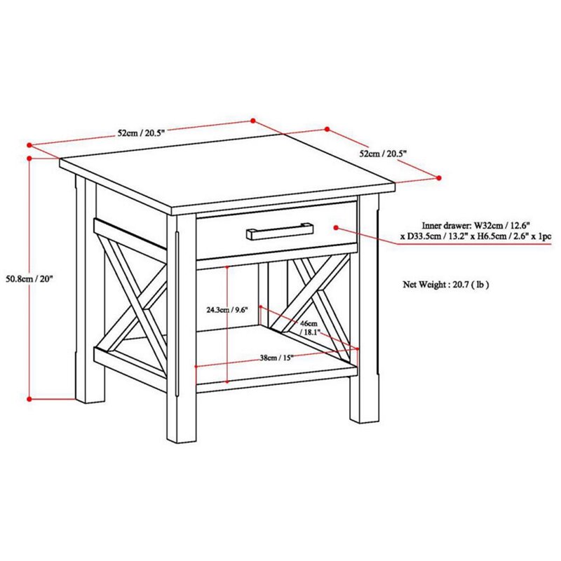 Pemberly Row Transitional Solid Wood End Table in Hickory Brown