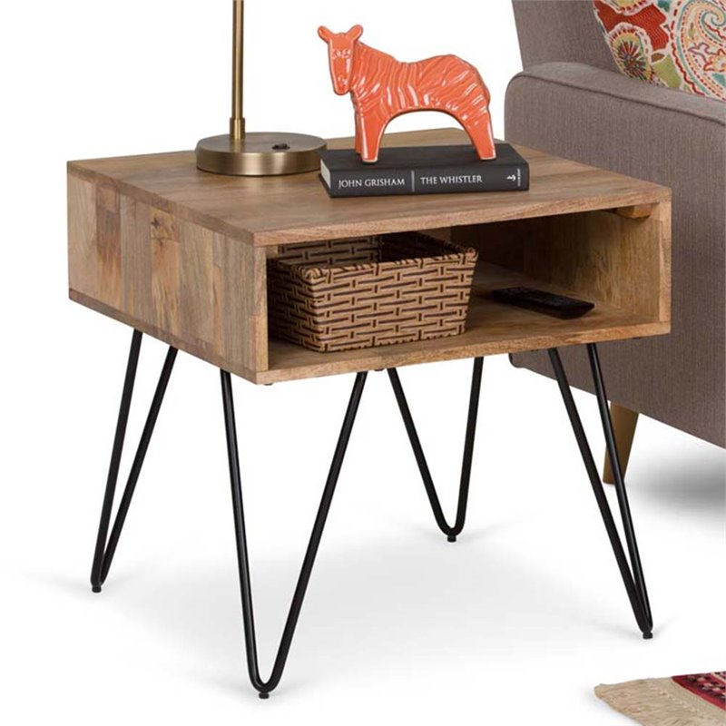 Pemberly Row Square Traditional Mango Hardwood/Metal End Table in Natural