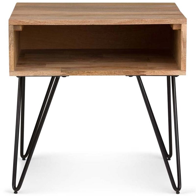 Pemberly Row Square Traditional Mango Hardwood/Metal End Table in Natural