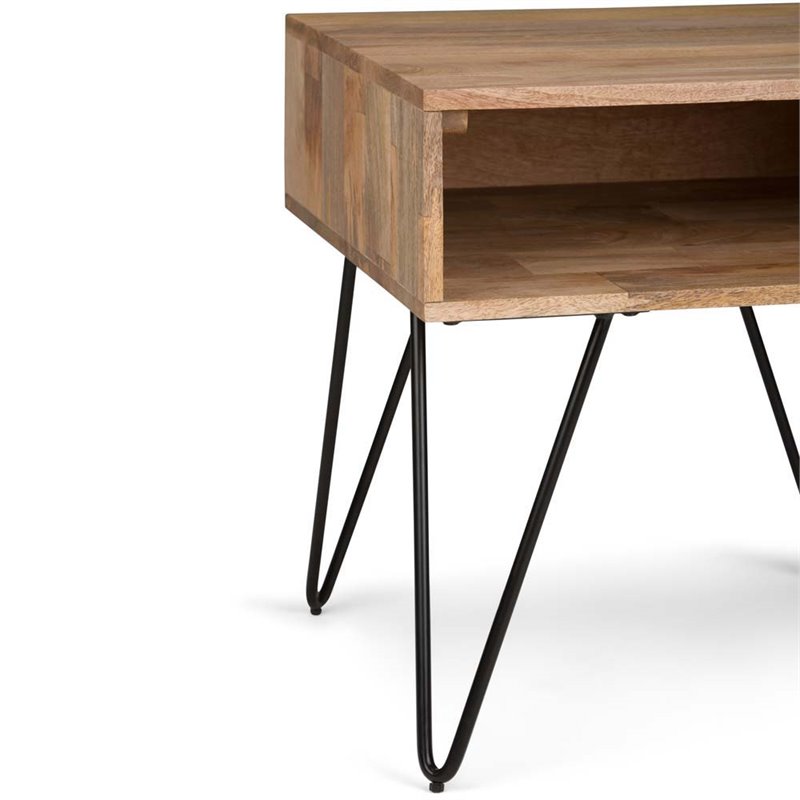 Pemberly Row Square Traditional Mango Hardwood/Metal End Table in Natural