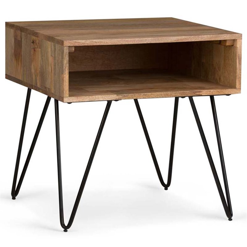 Pemberly Row Square Traditional Mango Hardwood/Metal End Table in Natural