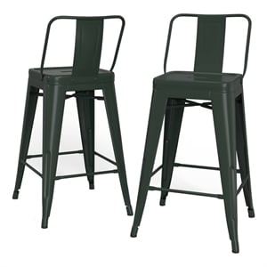 Pemberly Row 24&quot Industrial Metal Counter Stool in Sage Green (Set of 2)