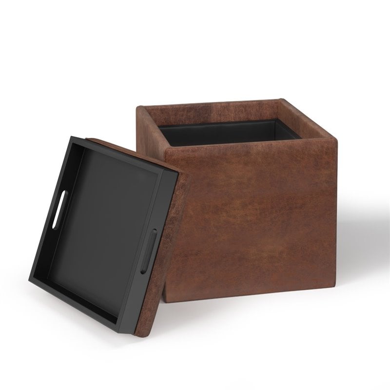 Pemberly Row Modern Faux Leather Storage Ottoman in Distressed Brown