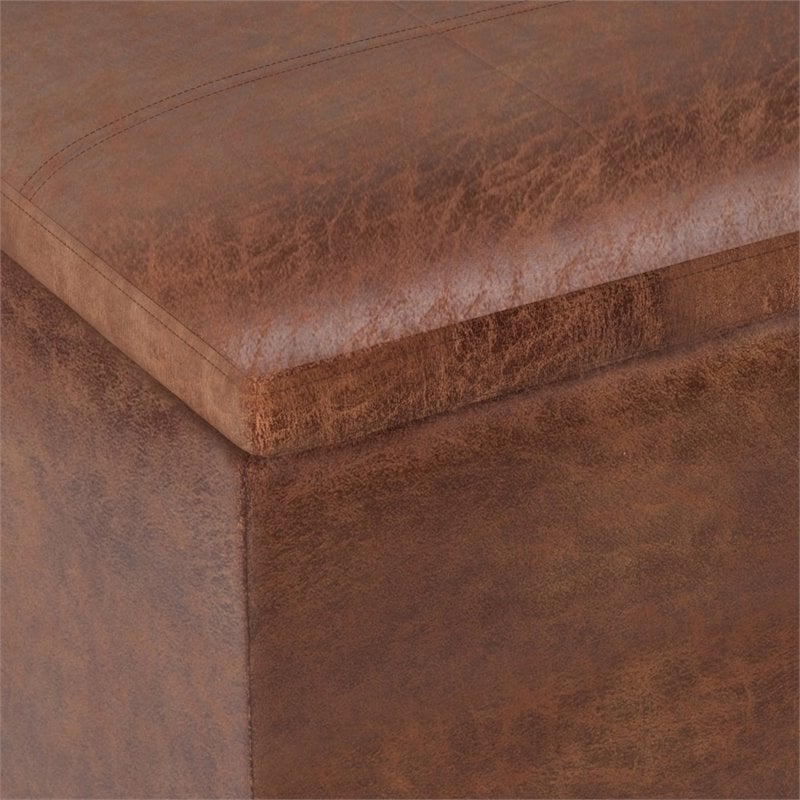 Pemberly Row Modern Faux Leather Storage Ottoman in Distressed Brown