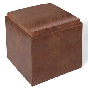 Pemberly Row Modern Faux Leather Storage Ottoman in Distressed Brown