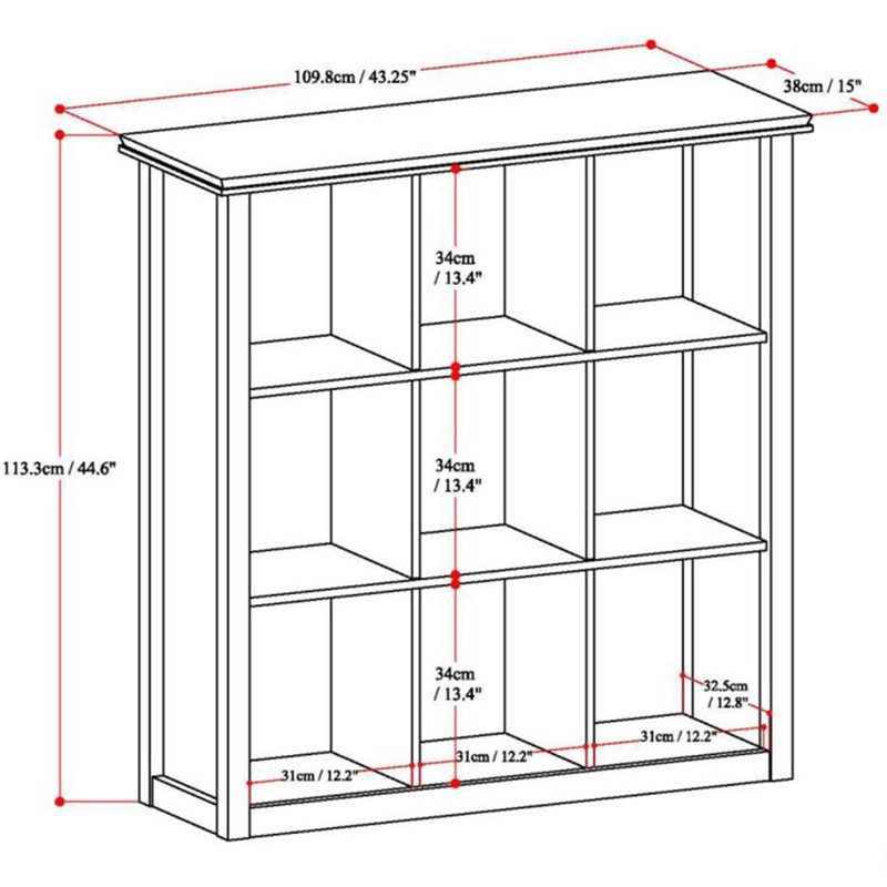 Pemberly Row Transitional Wood  9 Cube Bookcase and Unit in Gray
