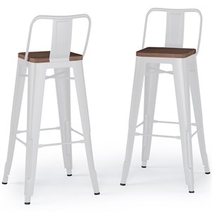 Pemberly Row Industrial 30&quot Metal Wood Seat Bar Stool in White (Set of 2)