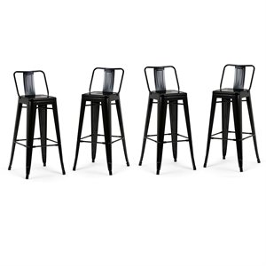 Pemberly Row Industrial 30&quot Metal Wood Seat Bar Stool in Black (Set of 4)