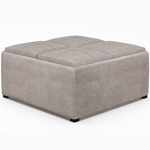 Pemberly Row Modern 35&quot Square Faux Leather Storage Ottoman in Gray