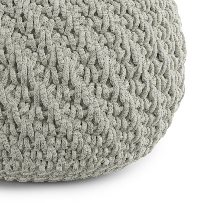 Pemberly Row Modern Boho Round Knitted Fabric Pouf in Light Gray