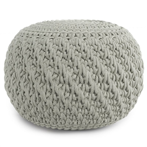 Pemberly Row Modern Boho Round Knitted Fabric Pouf in Light Gray