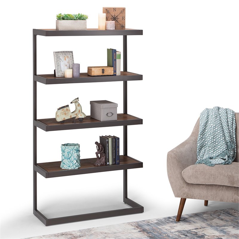Pemberly Row Industrial Metal Rectangle Bookcase in Rustic Brown