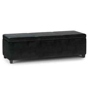 Pemberly Row Contemporary 54&quot Faux Leather Storage Ottoman in Midnight Black