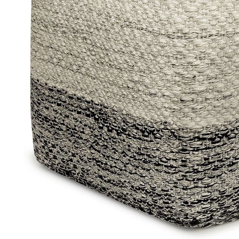 Pemberly Row Modern Boho Square Woven Pouf in Gray and White