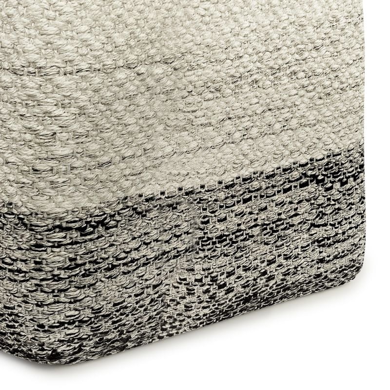 Pemberly Row Modern Boho Square Woven Pouf in Gray and White