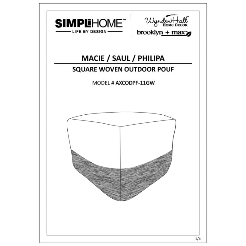 Pemberly Row Modern Boho Square Woven Pouf in Gray and White