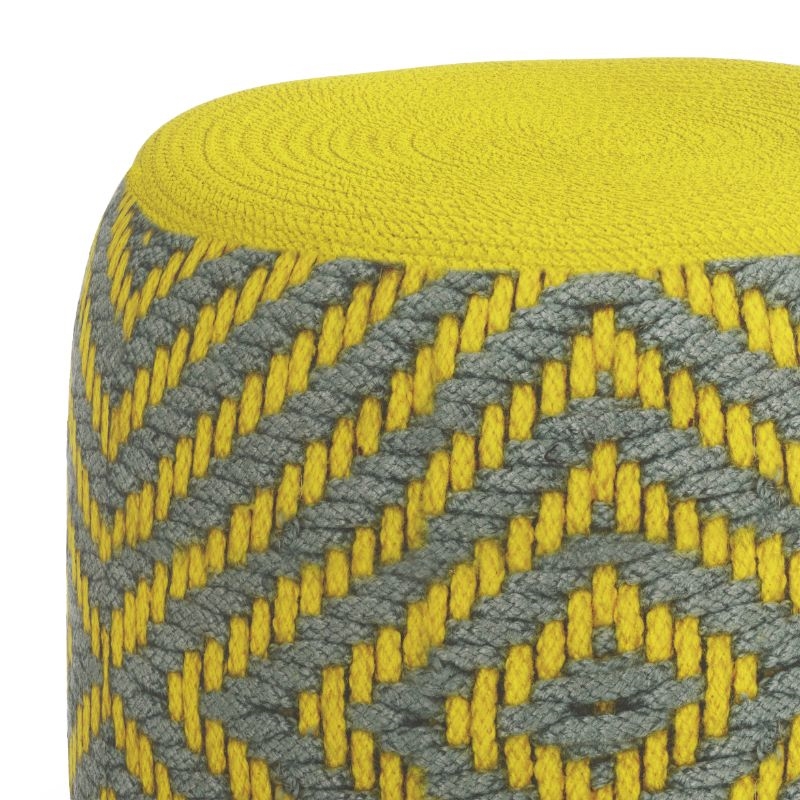 Pemberly Row Traditional Boho Round Woven Pouf in Gray and Yellow