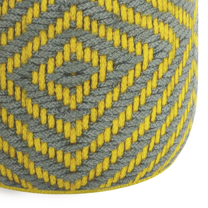 Pemberly Row Traditional Boho Round Woven Pouf in Gray and Yellow