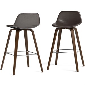 Pemberly Row 26.4&quot Contemporary Faux Leather Counter Stool in Brown (Set of 2)
