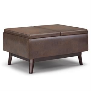 Pemberly Row Mid-Century 34&quot Faux Leather Coffee Table in Distressed Brown