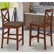 Pemberly Row 25'' Traditional Wood X-Back Counter Stool in Brown (Set of 2)