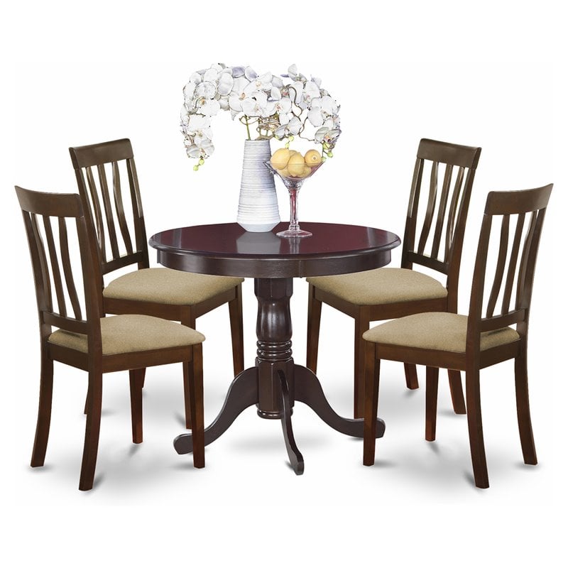Pemberly Row Antique 5-piece Table and Dining Chair Set in Cappuccino