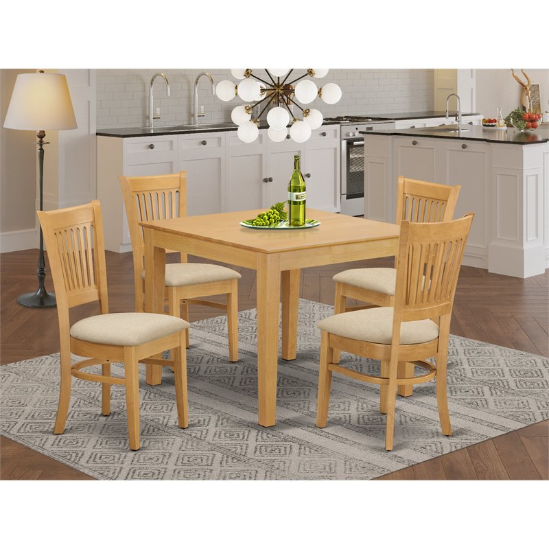 Pemberly Row 5-piece Wood Dining Set with Fabric Seat in Oak