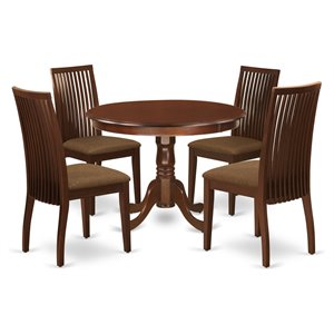Pemberly Row 5-piece Wood Dining Set w/ Fabric Seat in Mahogany