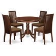 Pemberly Row 5-piece Wood Dining Set w/ Fabric Seat in Mahogany