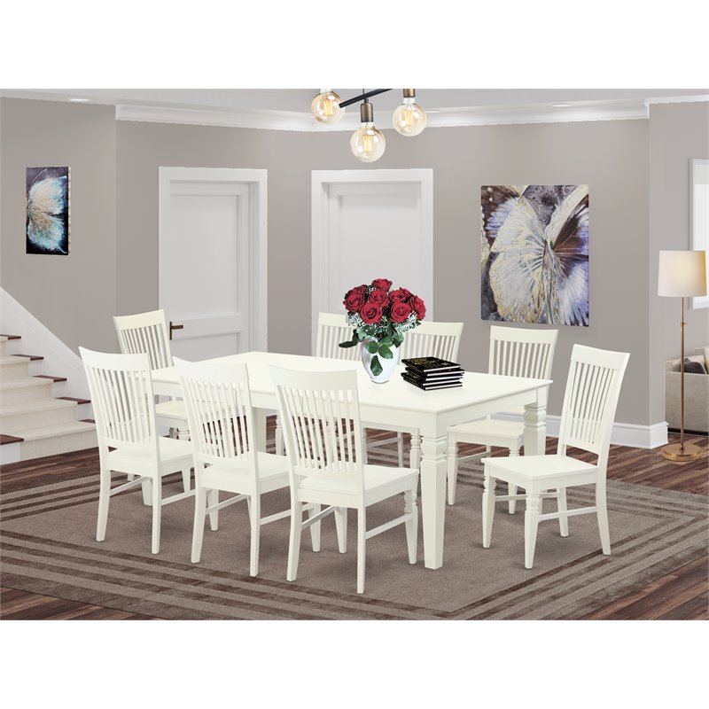 Pemberly Row 9-piece Wood Dining Set in Linen White