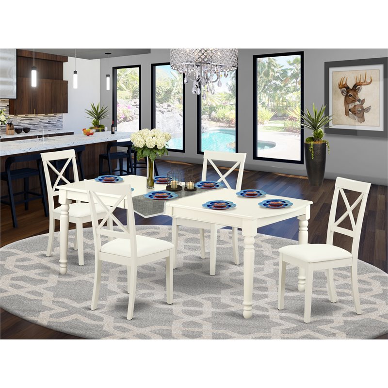 Pemberly Row 5-piece Wood Dining Set with Leather Seat in White
