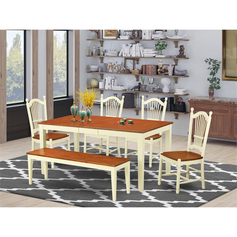 Pemberly Row 6-piece Wood Dining Set with Bench in Cherry