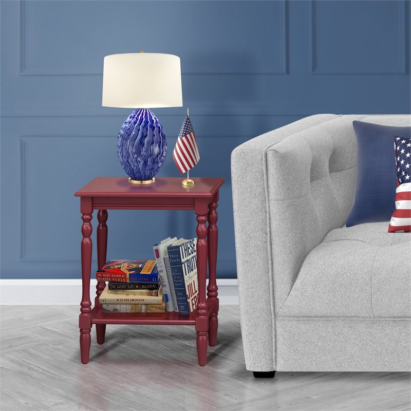 Pemberly Row Traditional Wood End Table with Open Storage in Red