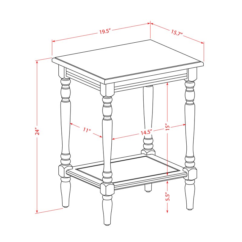 Pemberly Row Traditional Wood End Table with Open Storage in Red