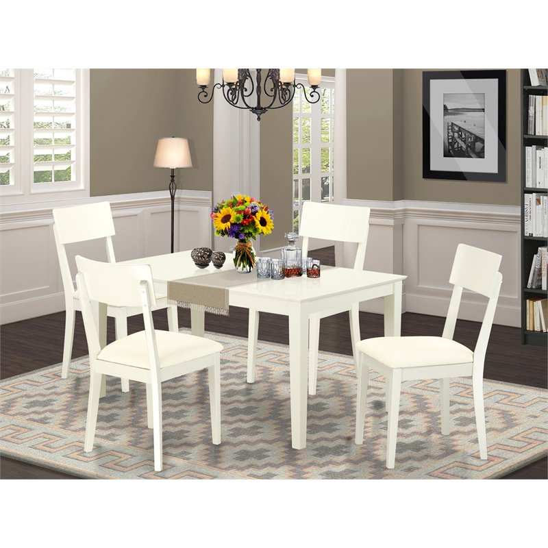 Pemberly Row 5-piece Dining Set with Faux Leather Seat in White