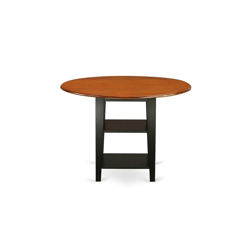 Pemberly Row Wood Dining Table with 2 Shelves in Black/Cherry